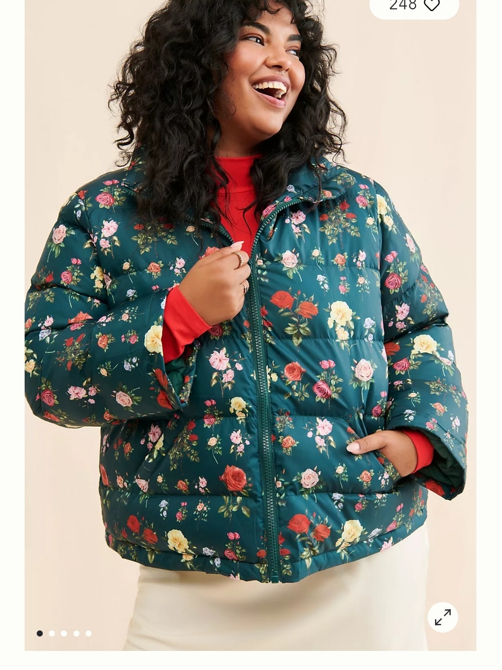 Rachel Antonoff x Nuuly Teal Green Jema Rose Parker Puffer Floral Jacket 2X